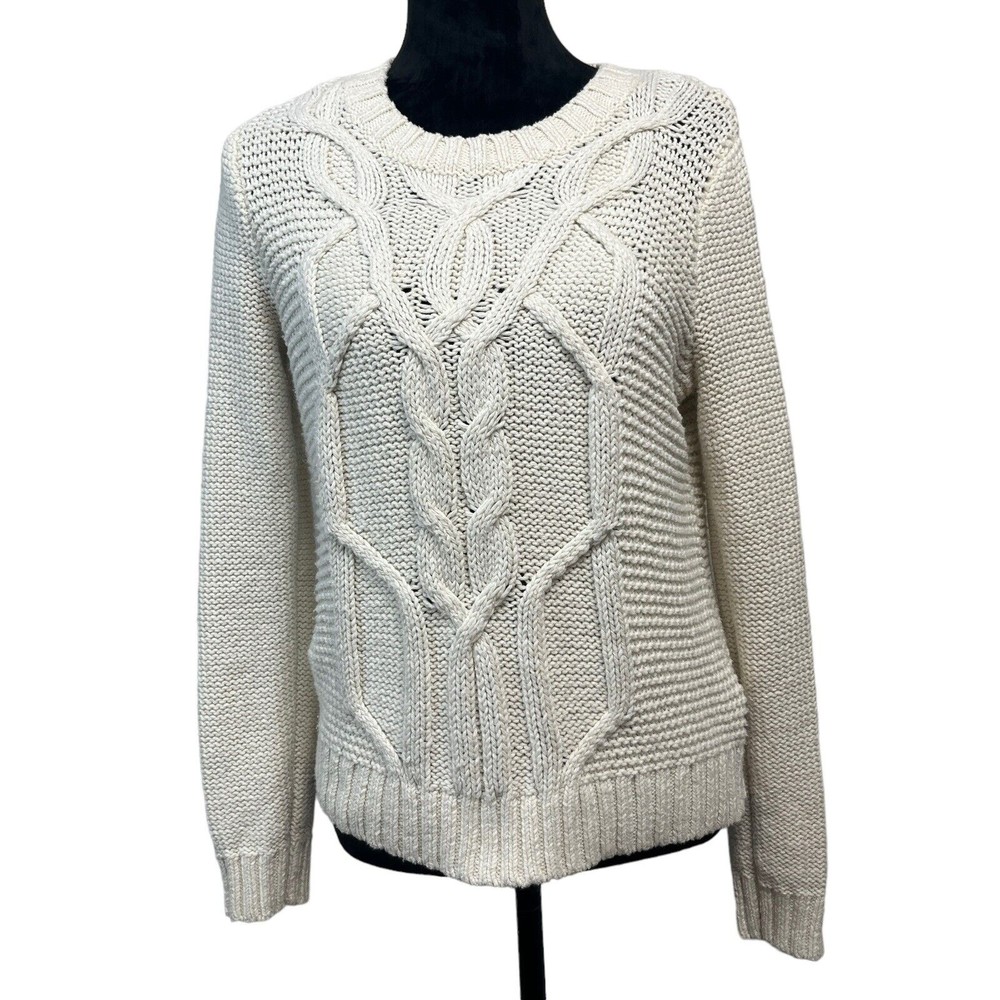 Abercrombie & Fitch Sweater Size M Cream Long Sleeve Cable Knit Chunky Crew Neck - Picture 1 of 9